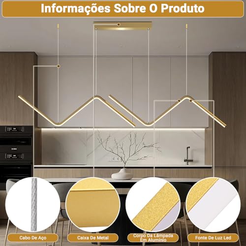 Lustre Sala de Jantar, Lustre Sala, Lustre Pendente, Pendente, Pendente Sala de Jantar, Lustres e Luminarias para Sala, Linear Onda Luminária, Luminária Pendente Ajustável