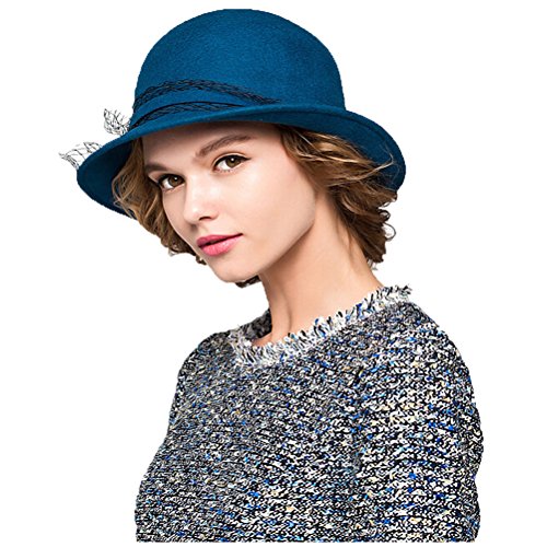 Maitose Women's Wool Felt Bowler Hat Blue