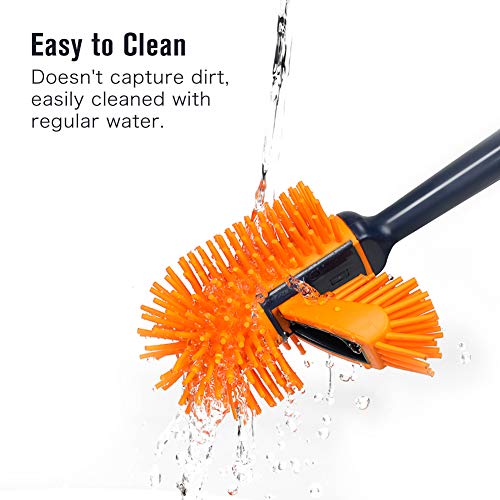 JOOMOON Bathroom Toilet Brush and Holder Set with Lid Anti-Splash, Silicone Bristles, Modern Design with Rim Lip Brush, Space Saving Deep Cleaning Longer Handle, Navy Blue Toilet Bowl Brush