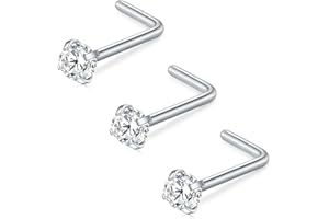 D.Bella 16G 18G 20G L Shaped Nose Studs Surgical Steel 1.5mm 2mm 2.5mm 3mm Colorful Diamond CZ Nose Rings Studs Nose Rings fo