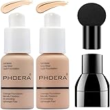 2 Colors PHOERA Liquid Foundation,Matte Full Coverage Foundation Makeup with Mushroom Head Applicator, Oil Control Flawless C