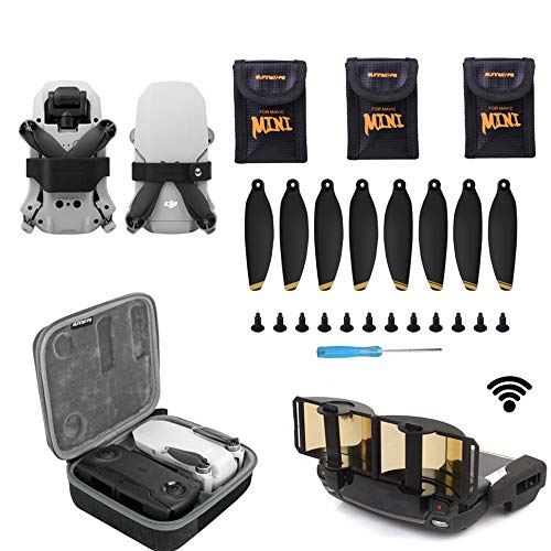 LINGHUANG 5 in 1 Mavic Mini Bundles Accessories,includes Battery Bag,Propeller Replacement,Propellers Holder Guard,Signal Booster and Travel Carrying Case for DJI Mavic Mini Drone (Black)