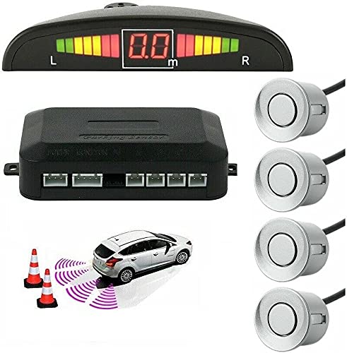 Multibao Car Auto Vehicle Reverse Backup Radar System with 4 Parking Sensors Distance Detection + LED Distance Display + Sound Warning - Silver