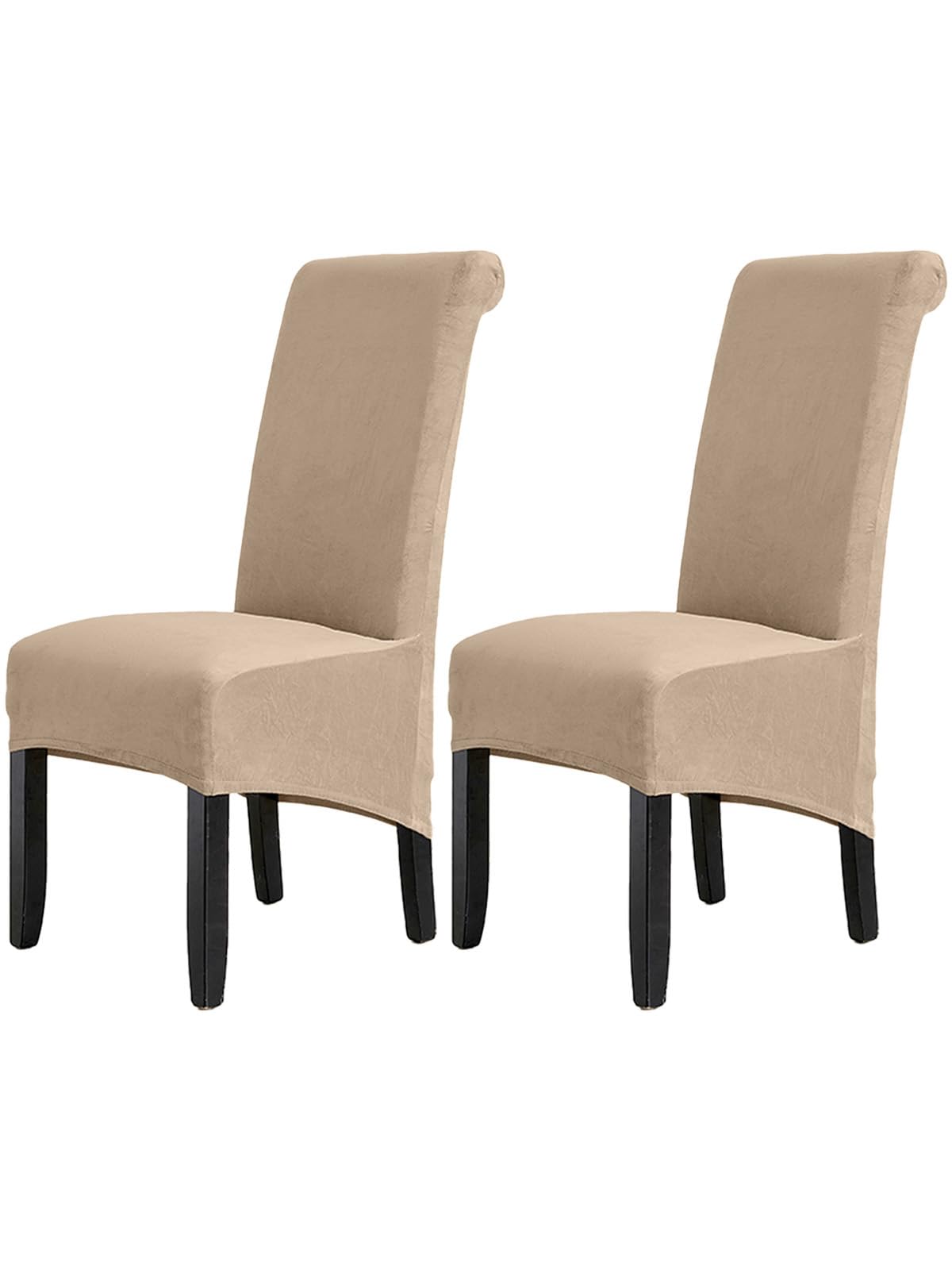 LANSHENG Velvet Dining Chair Covers, Stretch High Back Chair Seat Protector Slipcovers, Washable Removable Kitchen Chair Covers for Dining Room (Camel, Set of 2)