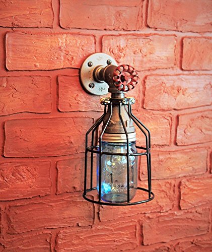 Industrial Wall Sconce Galvanized Pipe Lighting w/ Mason Jar for Kitchen, Bathroom or Outdoor Lighting Sconces Steampunk - Black Cage Modern Industrial Lighting Fixture, Farmhouse Light - Thumbnail 3