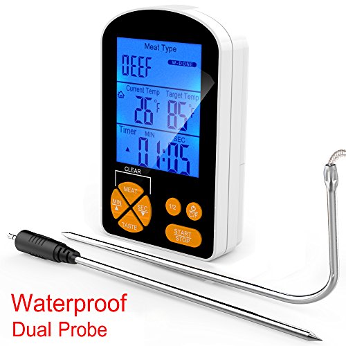 XIKEZAN Waterproof Dual Probe Meat Thermometer Instant Quick Read Kitchen Digital Electric Cooking Food Candy Thermometers for BBQ Oven Grilling Turkey Steak Baking Smoker Liquids Water Bread w/ Timer