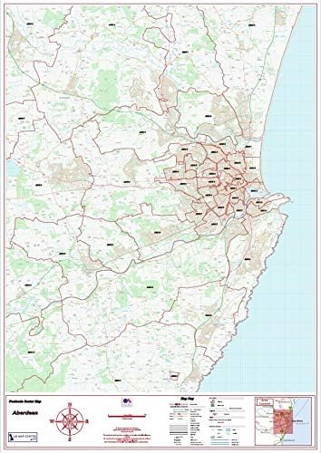 Postcode City Sector Map Aberdeen Colour Flat Face