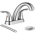 Phiestina Centerset 4 Inch Brushed Nickel 2 or 3 Holes Stainless Steel Bathroom Sink Faucet, 2 Handle Bathroom Faucet with Copper Pop Up Drain and Water Supply Lines, BF008-5-BN