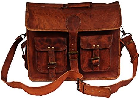 Hell Blues 15 Inch Genuine Leather Handmade Vintage Rustic Crossbody Messenger Courier Satchel Bag Gift Men Women ~ Carry Laptop Computer Book Rugged &amp; Distressed HB