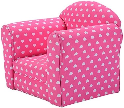 Pink With White Hearts Kids Sofa Armchair Armrest Chair Couch Sleeper Children Living Room Bedroom Playroom Toddler Indoor Outdoor Furniture Gift Set Lightweight