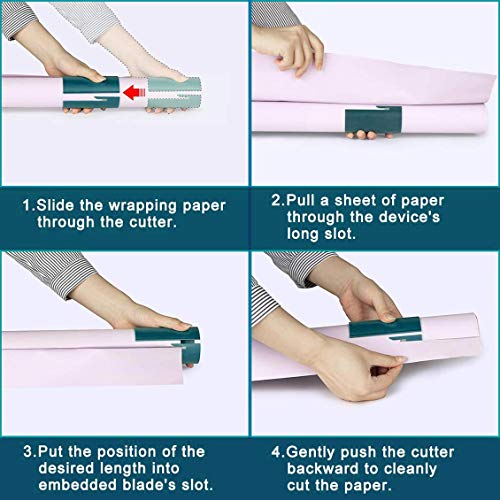 JUSHOOR Gift Wrapping Paper Cutter, Kraft Craft Paper Roll Sliding Line Cut Trimmer for Christmas Birthday, Easy Quick, Creative Sliding Paper Roll Cutter, Big Size, 3 Pack - Thumbnail 2