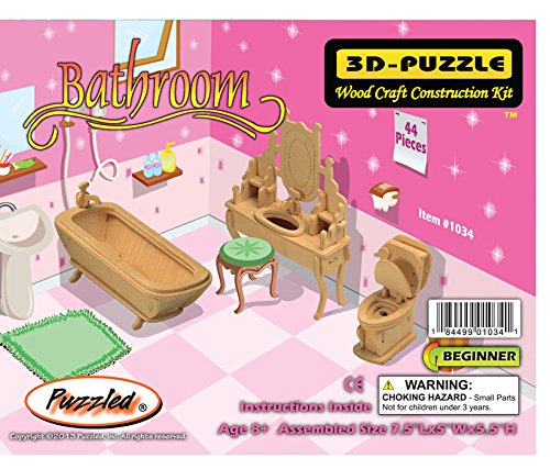 3-D Wooden Puzzle - Dollhouse Furniture - Bathroom Set -Affordable Gift for your Little One! Item #DCHI-WPZ-P035