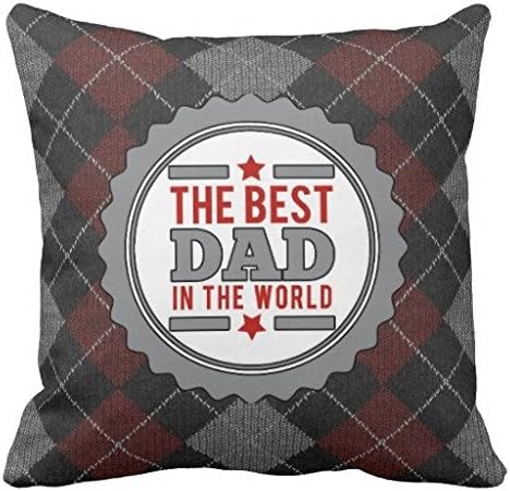 PupoP Worlds Best Dad Argyle Patterned Father's Day Cotton Canvas Square Decorative Throw Pillow Case Cushion Cover, 18" x 18"