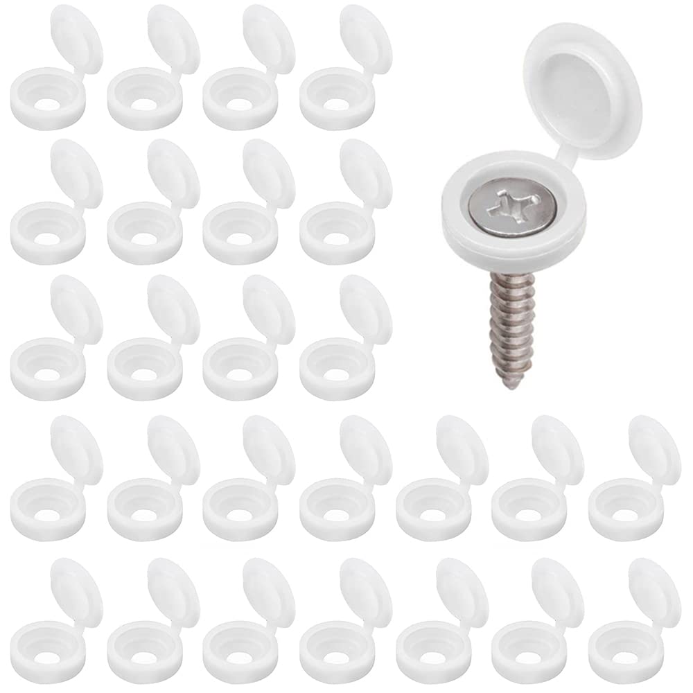 KUYI 200 Pieces White Plastic Round Screw Caps for Furniture, Cabinet, Shelf