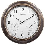 Outdoor Clocks with Thermometer and Hygrometer - 18 Inch Silent Battery Operated Metal Clock,Wall Decorative for Patio,Pool and Home - Bronze