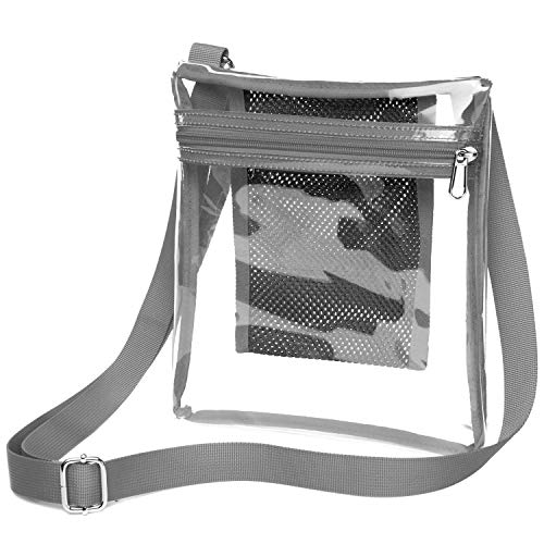 Clear Stadium Bags for Women, Clear Purse Stadium Approved Crossbody Bag for NFL, NCAA, PGA with Adjustable Strap (French Grey)