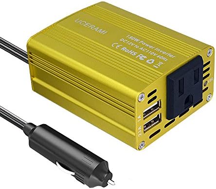 150W Car Power Inverter UCERAMI DC 12V to 110V AC inverter with 3.1A Dual USB Charger (Gold)