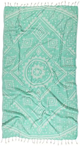 Kikoya Brand 100% Cotton Pestemal Turkish Towel, 39 Inch X 70 Inch Beach Towel Bath Pool Yoga Pilates Picnic Blanket Peshtemal Hammam Fouta Travel towel Light weight (Green)