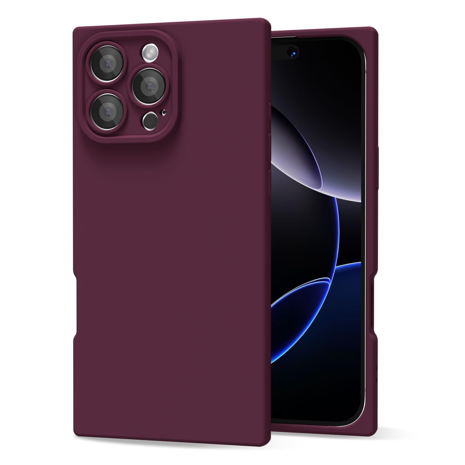Photo 1 of oakxco for iPhone 16 Pro Max Case Silicone Rectangle Edge Corner, Y2k Soft Rubber Gel Cute Phone Case for Women, Girly Aesthetic Trendy Unique Design with Camera Cover, Burgundy Wine
