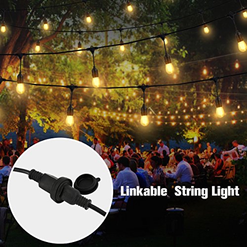 OOOLED 48-Foot Outdoor Weatherproof Commercial Grade String Lights with 16 Hanging Sockets- 24 2W S14 Incandescent Bulbs Included-Perfect Patio Lights & Party Lights-Black - Thumbnail 5