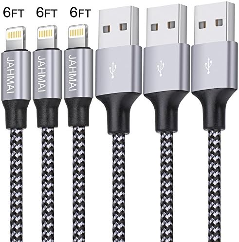 iPhone Charger, JAHMAI 3Pack 6Feet Lightning to USB Cable Data Syncing Nylon Braided Extra Long Charging Cord for iPhoneX/8/7/6/6S/Plus/5/5S/5C/SE, iPad Mini and iPod (Gray