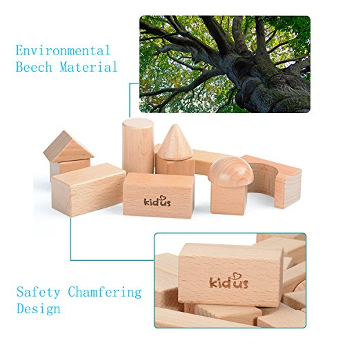 KAJA Classic Natural Wooden Building Blocks Sets 80 Pcs Blocks for Toddlers Educational Preschool Learning Toys with Carrying Bag - Thumbnail 2