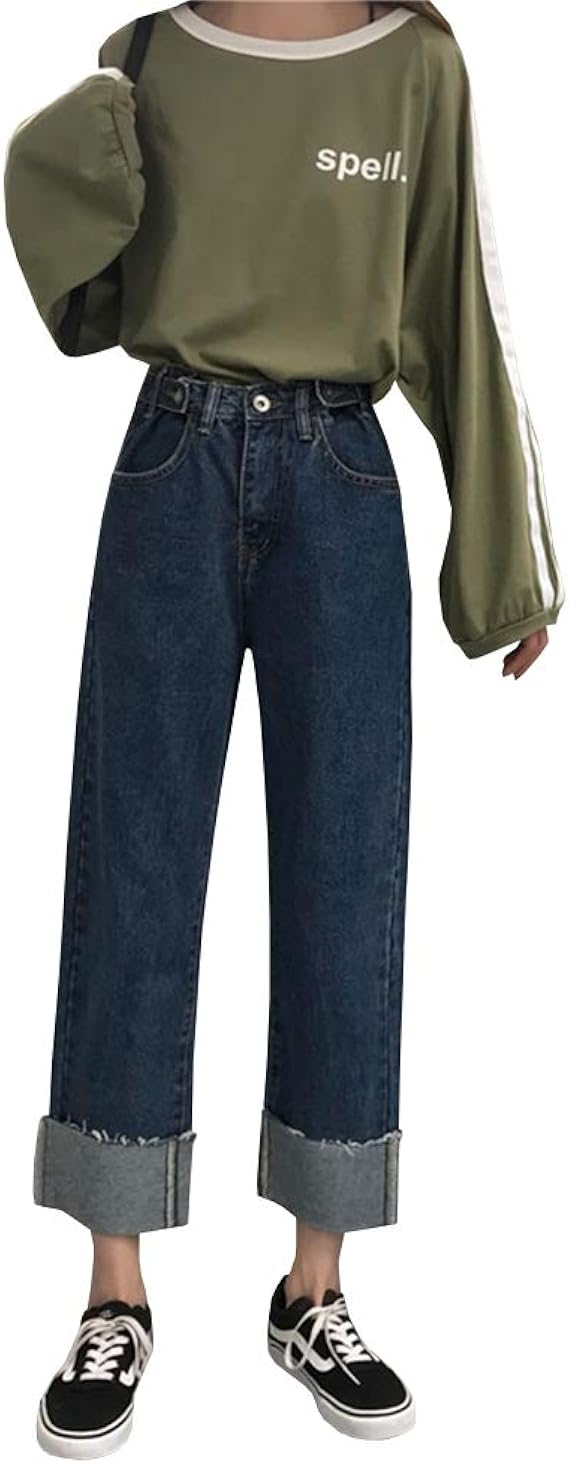 Amazon Feellway レディース ワイドパンツ ジーンズ ストレートパンツ 夏 春秋 韓国ファッション デニムパンツ ボトムス ゆったり C06 ジーンズ 通販