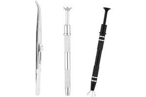 3pcs Jewelry Pickup Tools, Premium Aluminum Alloy Piercing Claw Tool with Stainless Steel Elbow Tweezers for Changing and Dis