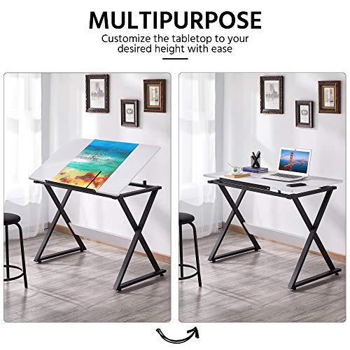 Yaheetech Adjustable Drawing Tables Drafting Desk With P2 Tiltable Tabletop For Reading, Writing