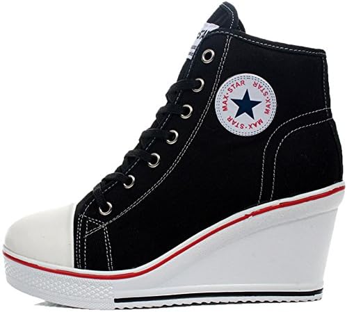 Girls Wedge Canvas Shoes High Top Lace Up Buckle Pump Sneaker Shoes Canvas Shoes