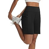 baleaf Women's 7" Bermuda Shorts Athletic Running Long Shorts High Waisted with Zipper Pockets Workout Gym Hiking Shorts