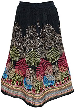 Yogachic Women's Rayon Black Printed Maxi Skirt