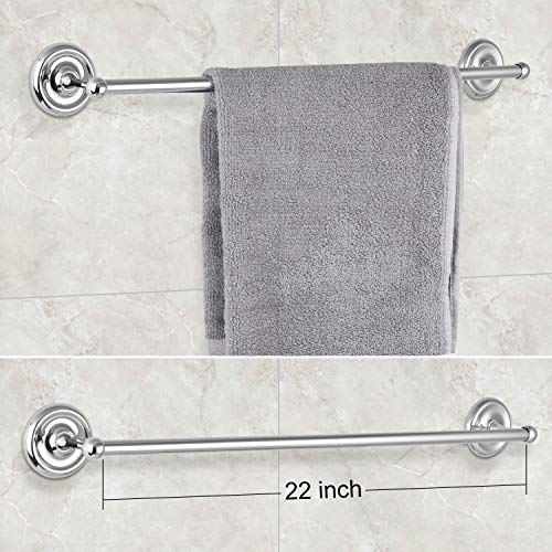 TONIAL Bath Hardware Accessories Set Wall Mounted 6 Piece Include 23.5 inch Towel Bar Towel Ring Robe Hook Toilet Paper Holer Soap Dish Toothbrush Holder Chrome