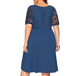 sunmoday Plus Size Lace Dress Women Elegant Midi