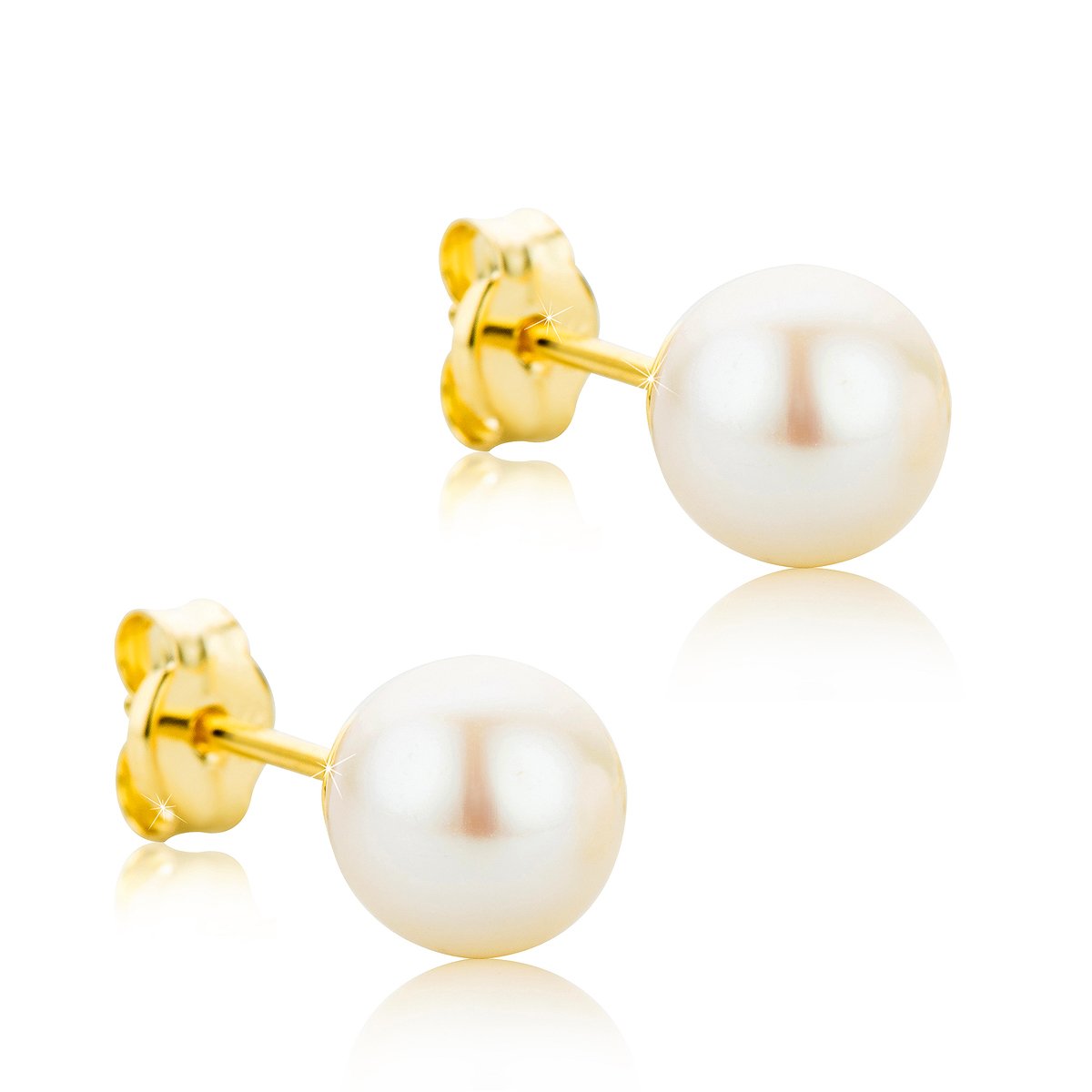 Orovi Earrings for Women –9 Carat (375) Yellow Gold – Pearl Earrings, 9 ct Gold Studs with Freshwater Pearls 6 mm, Pearl Jewellery, Hypoallergenic, with elegant Jewellery Box