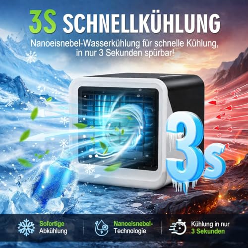 Portable Mini Air Conditioner - Quiet USB-C Cooler, 3 Speed, Ideal for Bedroom, Office and Travel