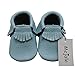 Mejale Baby Soft Soled Leather Moccasin Tassel Slip on Infant Toddler Shoes Pre-Walker(Sky Blue,12-18 Months)
