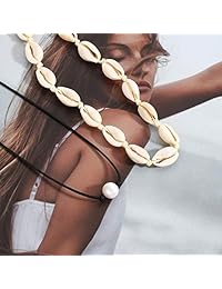 COMMINY Natural Cowrie Shell Choker Necklace with Pearl for Women Girls, Handmade Adjustable Seashell Collar Necklace Set Hawaii Jewelry for Summer Vacation