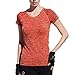 Activewear Shirt Women, Sleeve Round Neck Workout T-Shirt, Girl Moisture Wicking Athletic T Shirts, Loose Tee, Sportwear Quik Dry, For Running Yoga Exercise, Blue Green Red Grey Orange, Size L M S