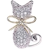 Rhinestone Cat Brooch Pin for Women Girls Fashion Crystal Animal Brooches Lapel Pins Dainty Small Cute Dress Accessories Jewelry Boutonniere Corsage for Hat Bag Suit Tie Birthday Christmas Holiday
