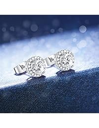 Jstyle - Pendientes de tuerca para mujer, oro blanco de 18 quilates, con circonita cúbica chapada en oro rosa, juego de pendientes de ópalo para orejas sensibles con caja de regalo