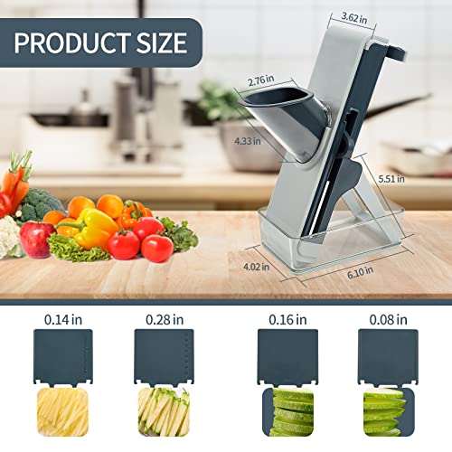 Vegetable Chopper Mandoline Slicer, Stainless Steel Panel, Cover 4 Blades, Veggie Slicer Food Cutter Apple Vegetable Onion Potato Salad Carrot Fruit Fish Meat Cutter with Container