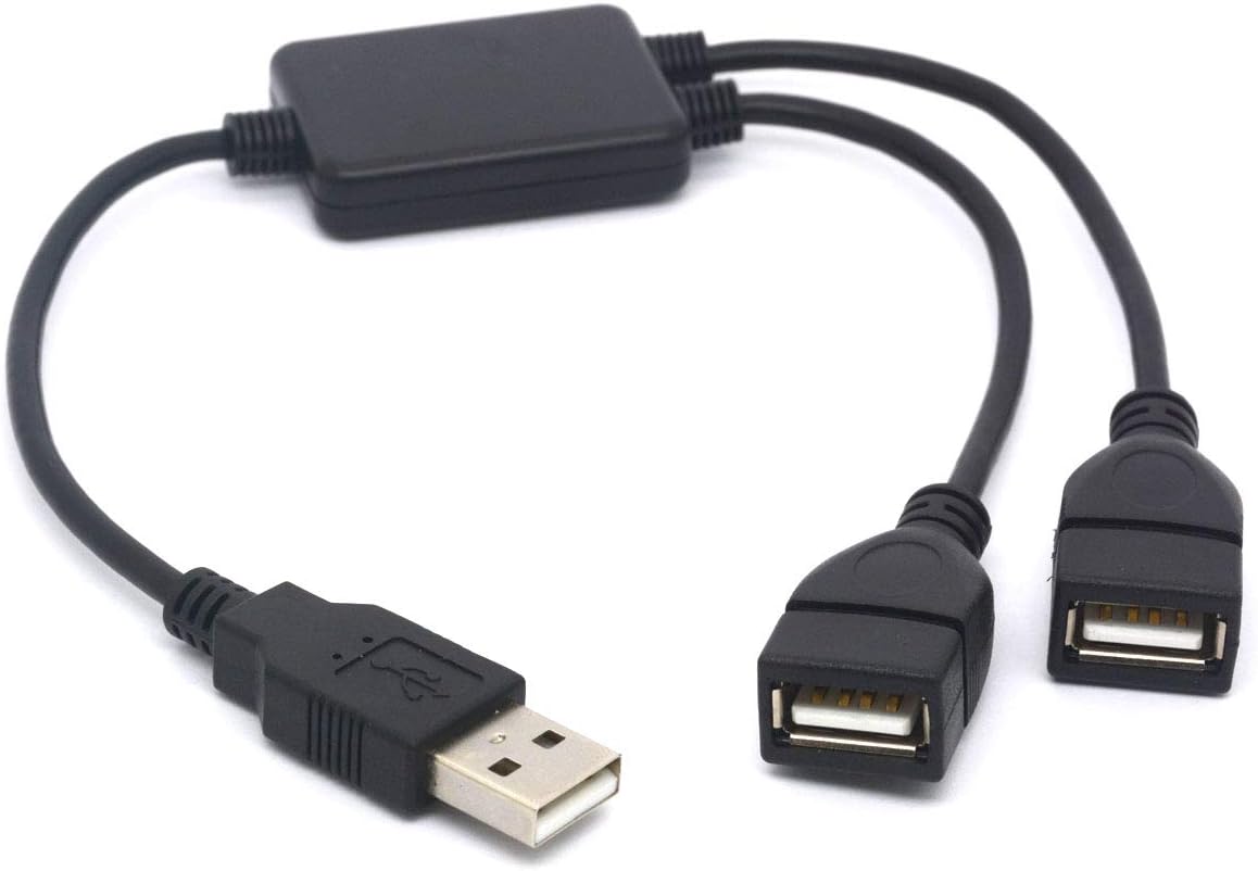 OpenII USB Splitter Cable Upgrade Chip Angled USB 2.0 A Male to Dual Female Data Syncing Charging Aadapter Cord (Support ALL Devices)