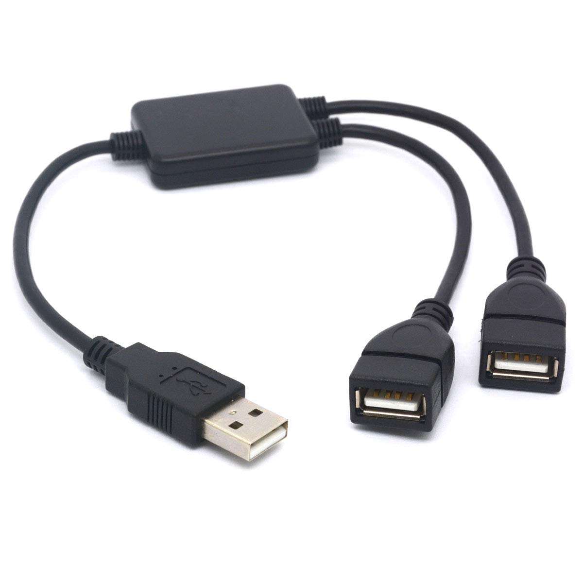 OpenII USB Splitter Cable Upgrade Chip Angled USB 2.0 A Male to Dual Female Data Syncing Charging Aadapter Cord (Support ALL Devices)