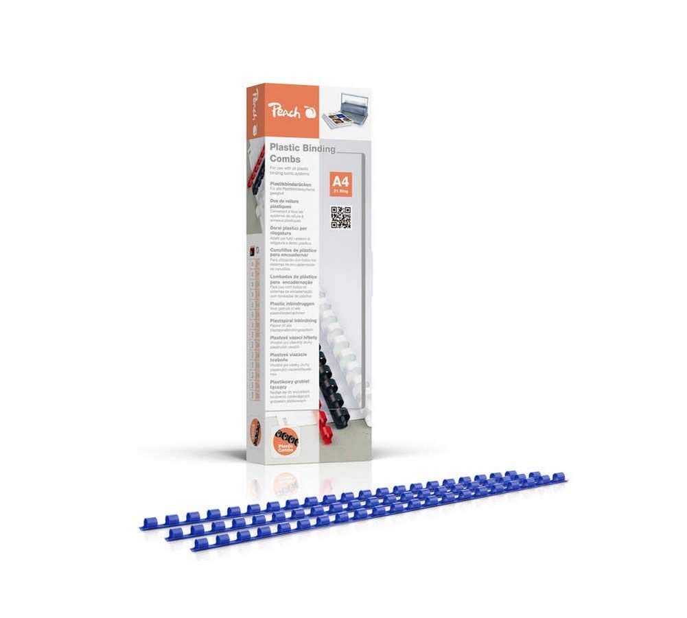 Peach PB406-04 Plastic Binding Combs A4 6 mm 25 Sheets Pack of 100 Blue