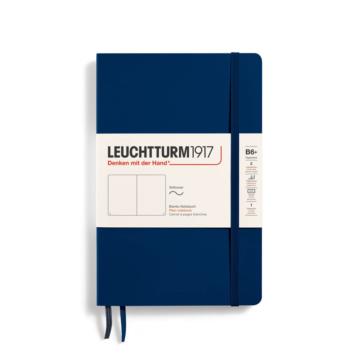 LEUCHTTURM1917 358319 Notebook Softcover Paperback (B6+), Plain, Navy