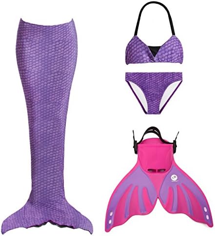 Tendol 3 PC Mermaid tail for swimming and Christmas costume includes the NEW Tendol mermaid MONO FIN (Purple, Small)