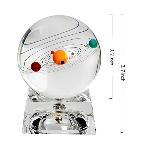 Solar System 3D Crystal Ball with LED lamp Base Clear 80mm (3.15 inch) Glass Birthday Gift for Kids, Teacher of Physics, Valentine's Day Gifts, Lover of The Universe, Boy/Friend, Classmates