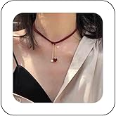 Vacaonio Gothic Red Heart Velvet Necklace Heart Pearl Pendant Necklace Retro Red Suede Choker Necklace Chain Short Velvet Collar Necklace Jewelry for Women