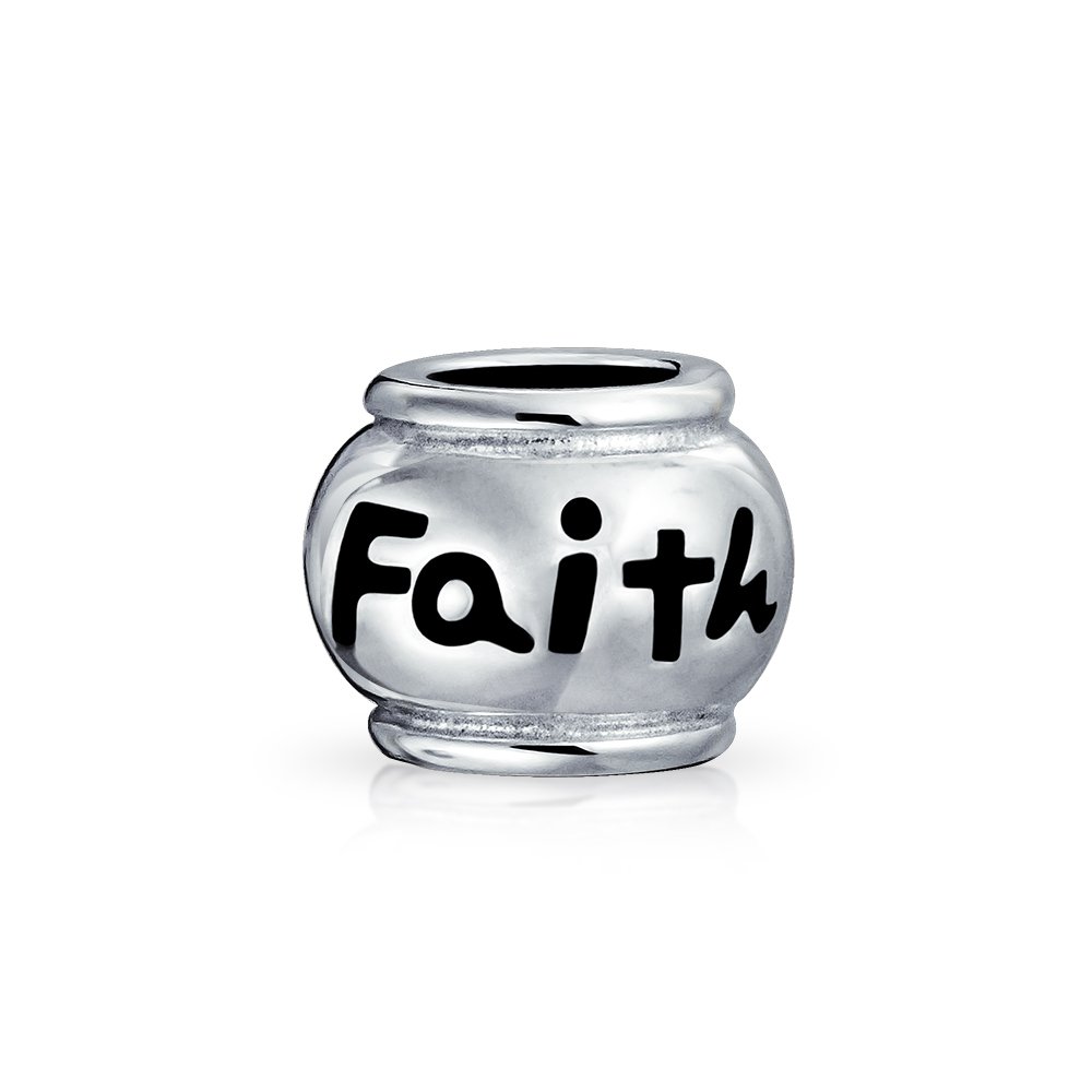 Bling Jewelry Word Faith Message Inspirational Barrel Charm Bead For Women For Teen .925 Sterling Silver Fits European Bracelet